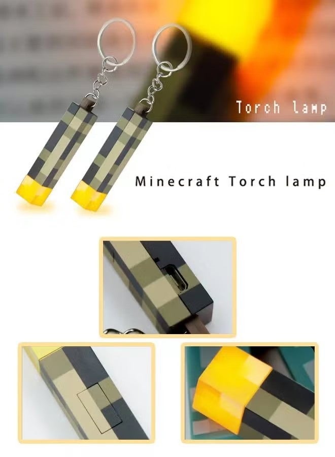 Minecraft Torch LED Keychain Night Light – Single Color USB Rechargeable Mini Torch Key Ring, Portable Bedside Lamp for Kids & Gaming Room Decor - Image 2
